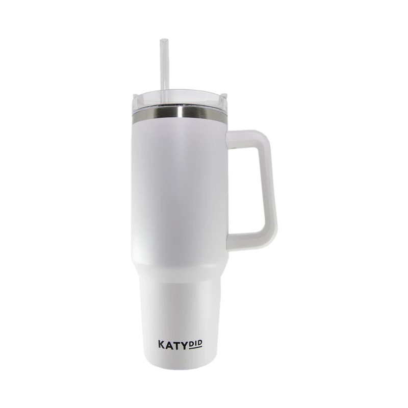 White Tumbler Cup w Handle - 40 oz