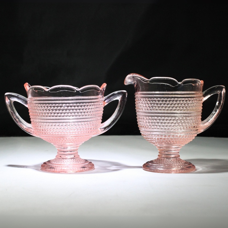 Lot of 2: Pink Glass Cream & Sugar Set