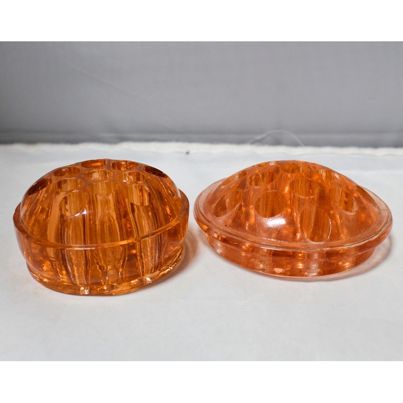 Lot of 2: Rose Gold Glass Flower Frogs