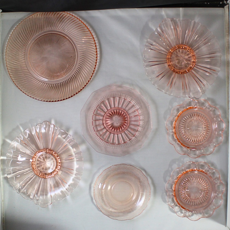 Lot of 7: Pink Glass Plates