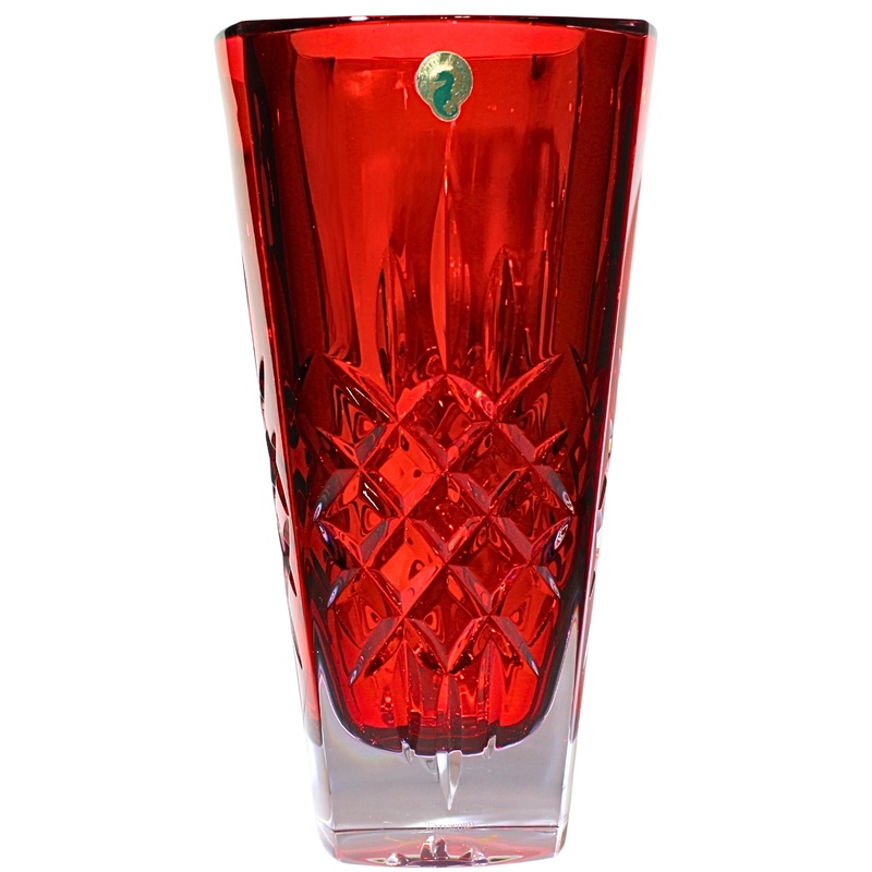 Waterford Crystal: Lismore Red Mia Square Vase, 10.75"