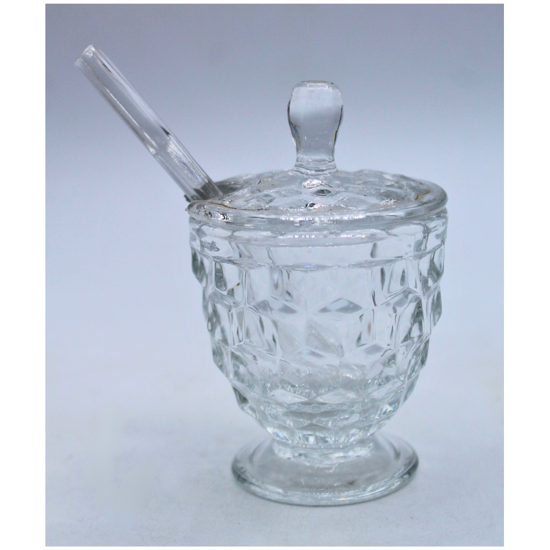 Fostoria | American Mustard Jar with Spoon | Crack in spoon