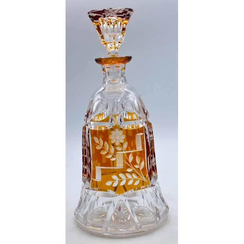 Bohemian Cut Amber Flower Decanter | Please Read
