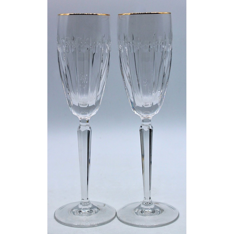 Lot of 2: Grenville Gold Rimmed Fluted Champagne Glasses | Please Read