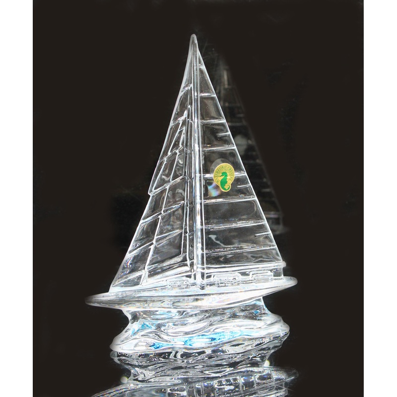 Waterford Crystal: Figurine Sailboat-Blue Base, 9"