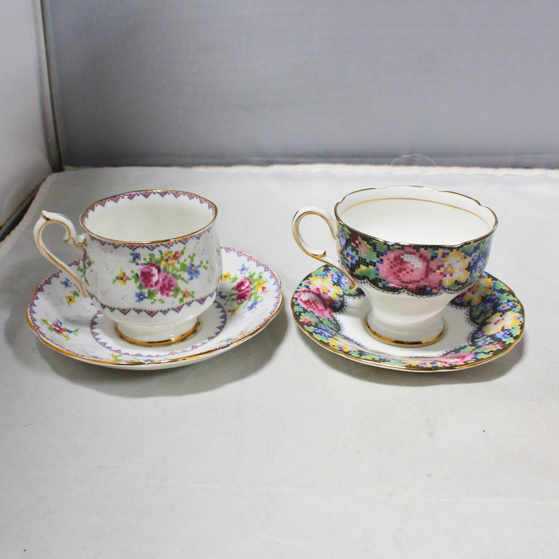 Lot of 2: Floral Teacups and Saucers