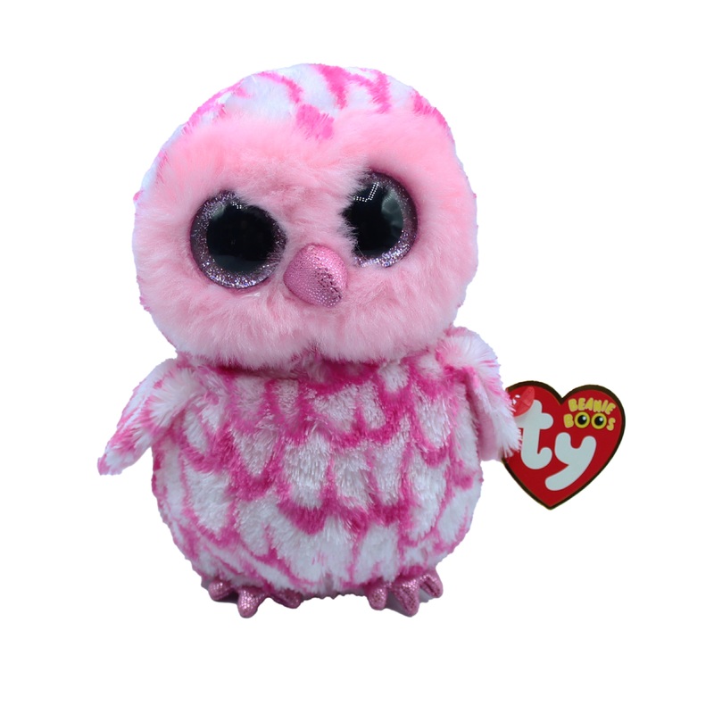 Ty Beanie Boo: Pinky the Owl - Glitter Eyes, Regular Size