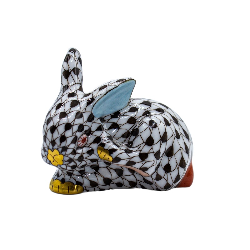 Herend Figurine: 15582 Bunny Scratching cheek - black