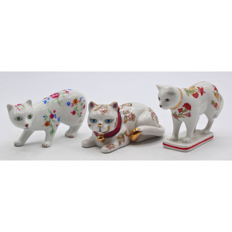 Lot of 3: Franklin Mint Curio Cabinet Cats - Floral