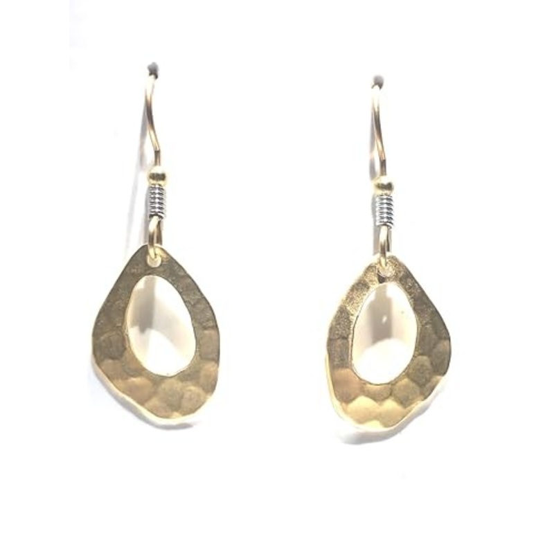 Gold Open Shape & Wire Wrap Pierced Earrings