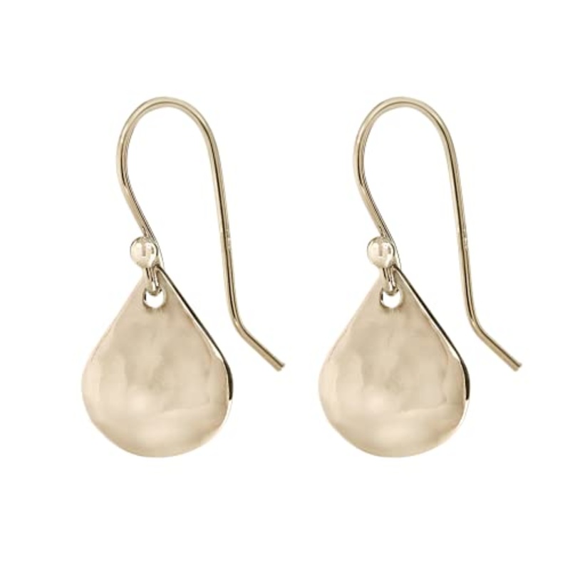 Gold Tone Hammered Teardrop Dangling Earrings