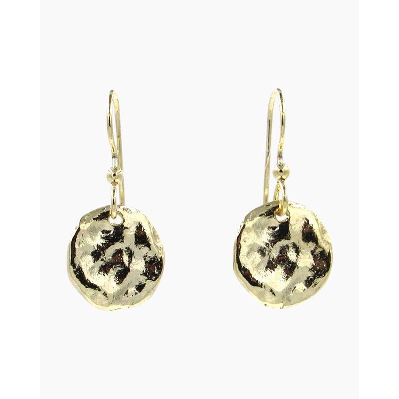Hammered Disc Drop Earrings in Gold