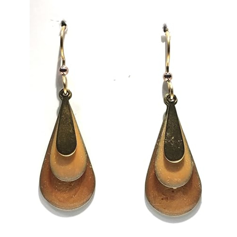 Lovely Layered Gold and Orange Tears Pierced Earrings