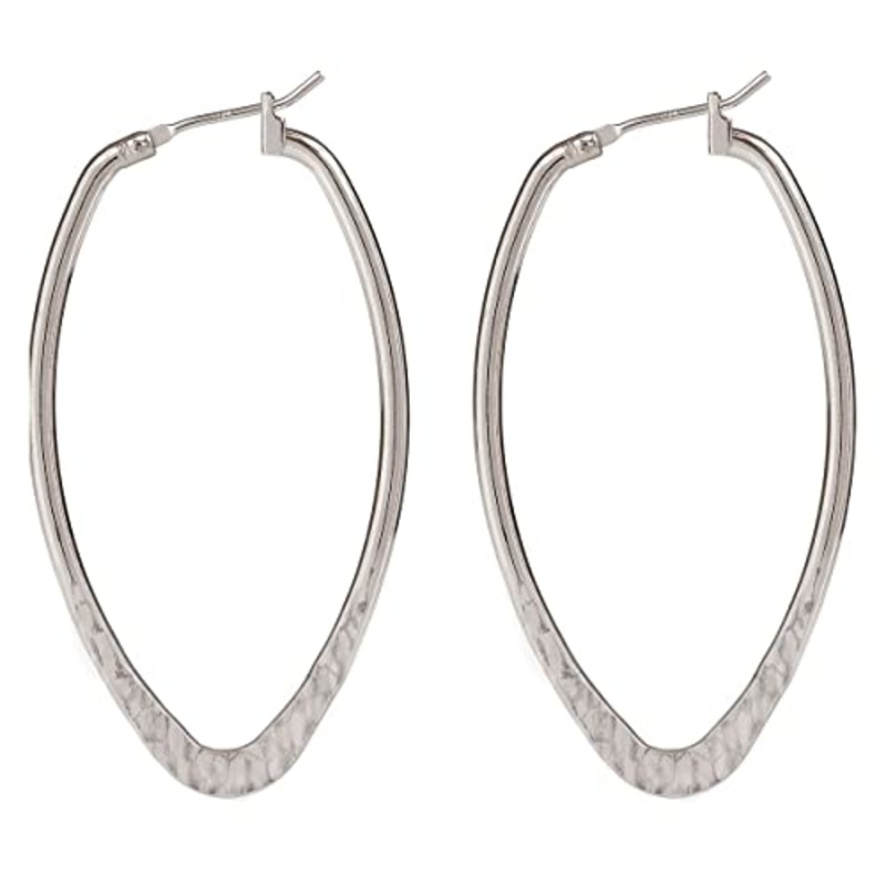 Tone Hammered Oval Shaped Hoop Earrings