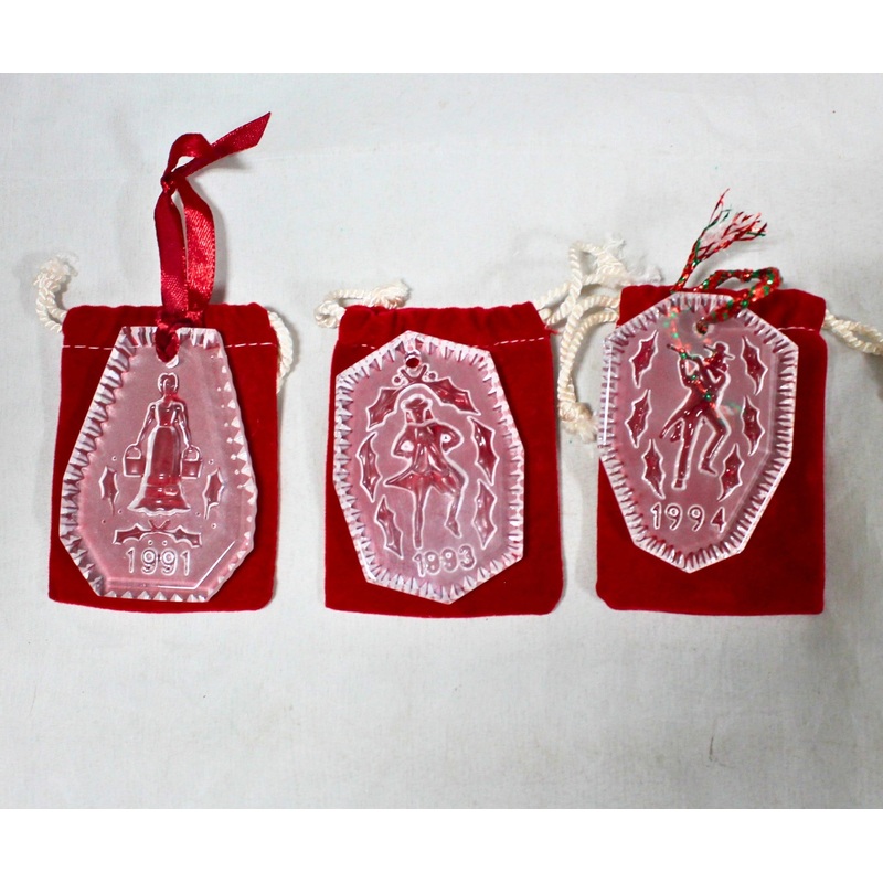 Lot of 3: Waterford Christmas Ornaments, 12 Days of Christmas - 1991, 1993, 1994