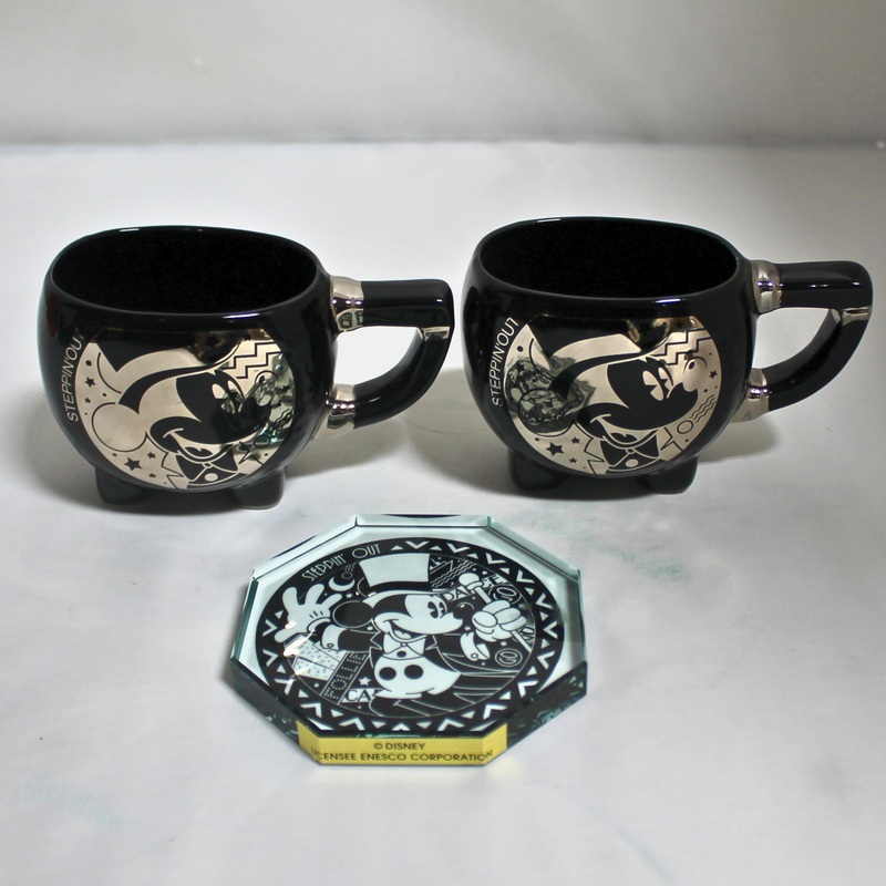 Lot of 3 Enesco: Mickey Mouse Steppin Out Tea Cups & Paper Weight