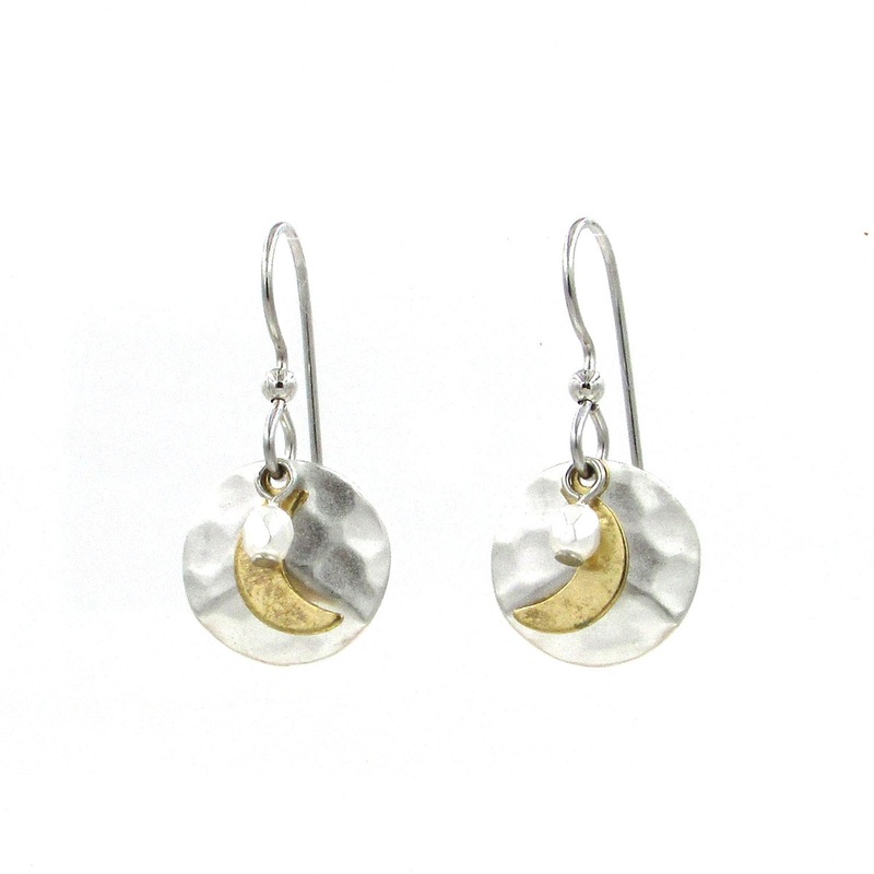 Beaded Moon Two Tone Dangle Earrings