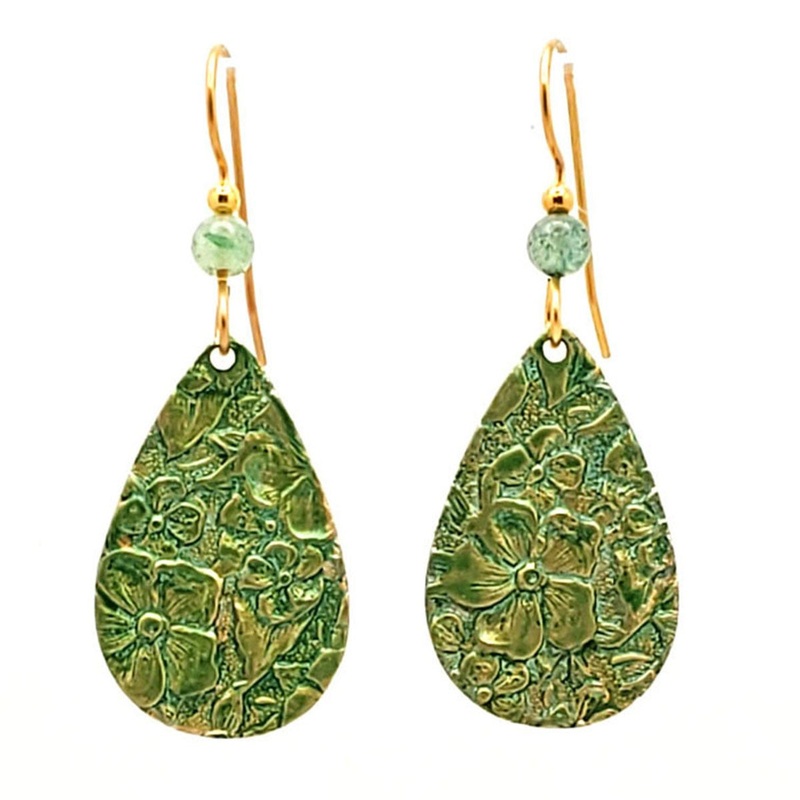 Floral Texture Soft Green Teardrop Dangle Earrings