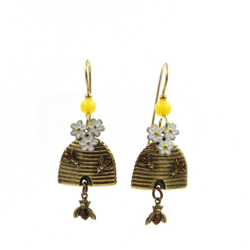 Flowers Honeycomb & Bee Drop Earrings