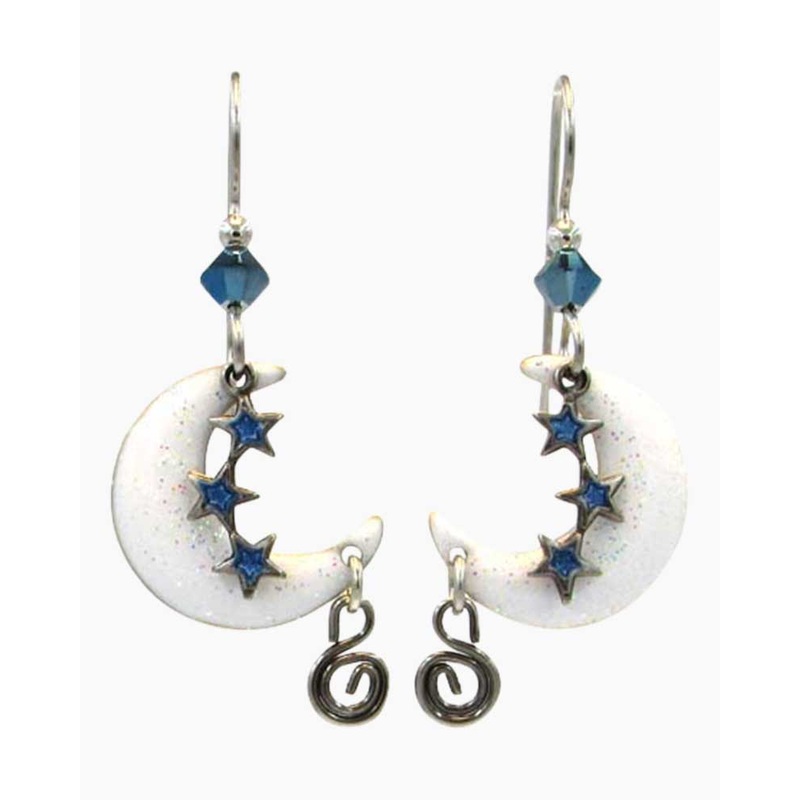 Gold Tone Crescent and Star Dangle Earrings