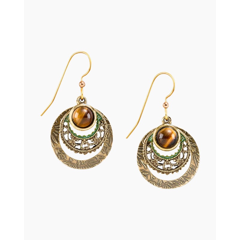 Gold-Tone Tiger's Eye Nested Circle Earrings
