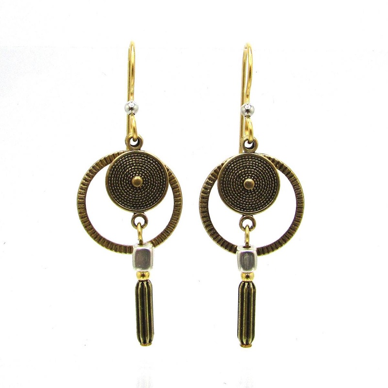 Industrial Design Mixed Metal Drop Earrings
