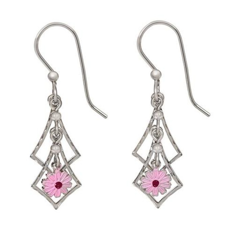 Kite Shaped Cascade with a Pink Flower Drop Earring