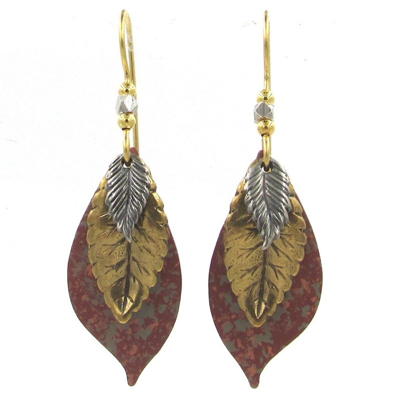 Mixed Metal Terracotta Raku Finish Layered Earrings