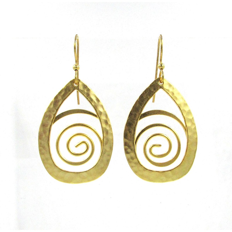 Open Teardrop Swirl Gold Tone Dangle Earrings