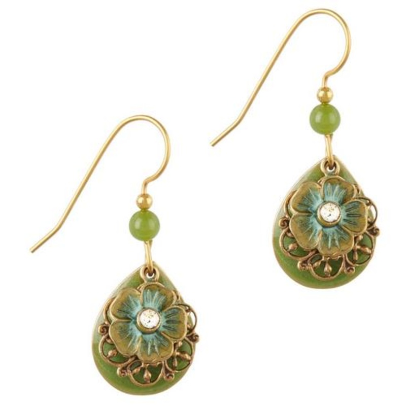 Teardrop with Flower & Filigree Earrings