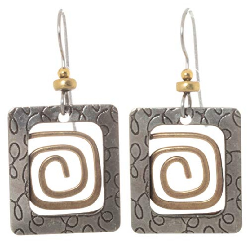 Textured Square with Coil Dangle Earrings