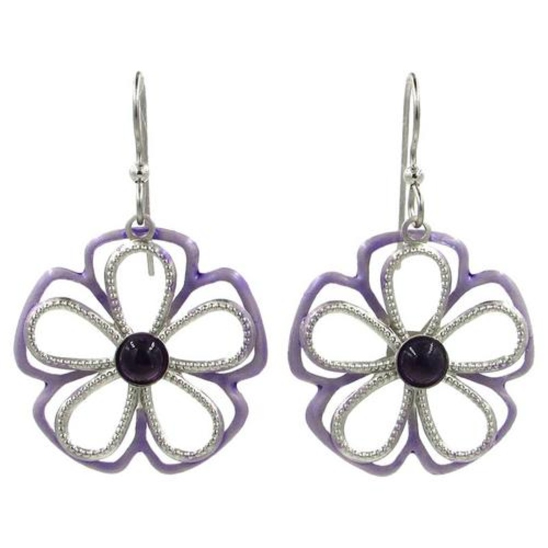 Tone Flower with Amethyst Cabochon Earrings