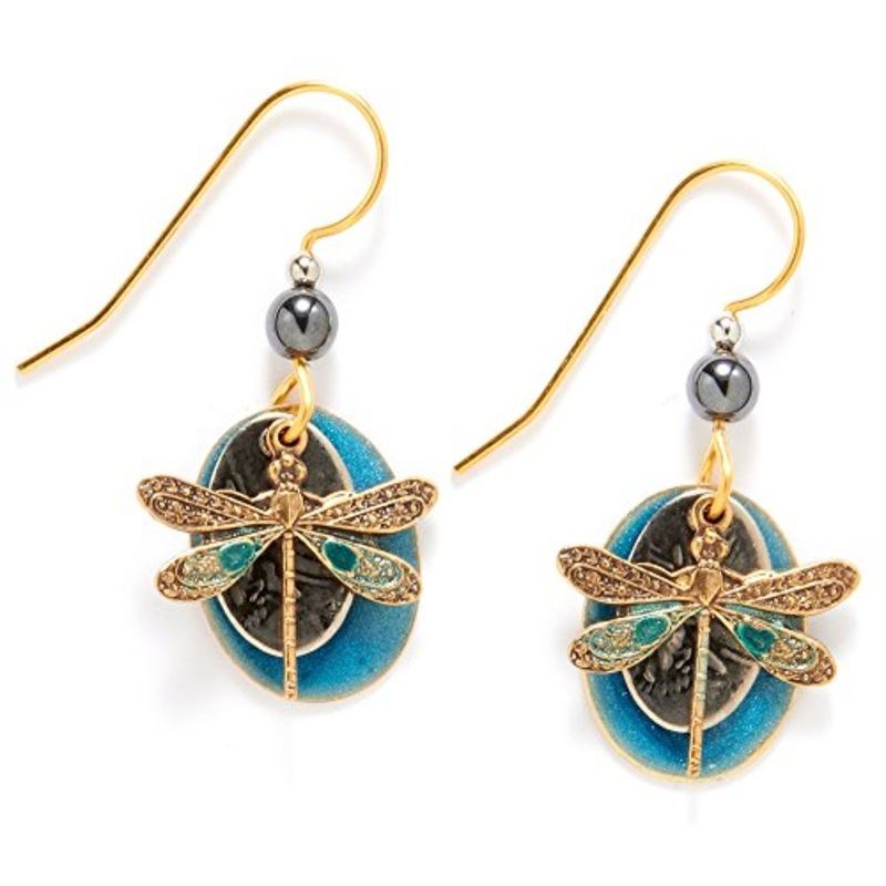 Two-Tone & Blue Dragonfly Dangle Earrings