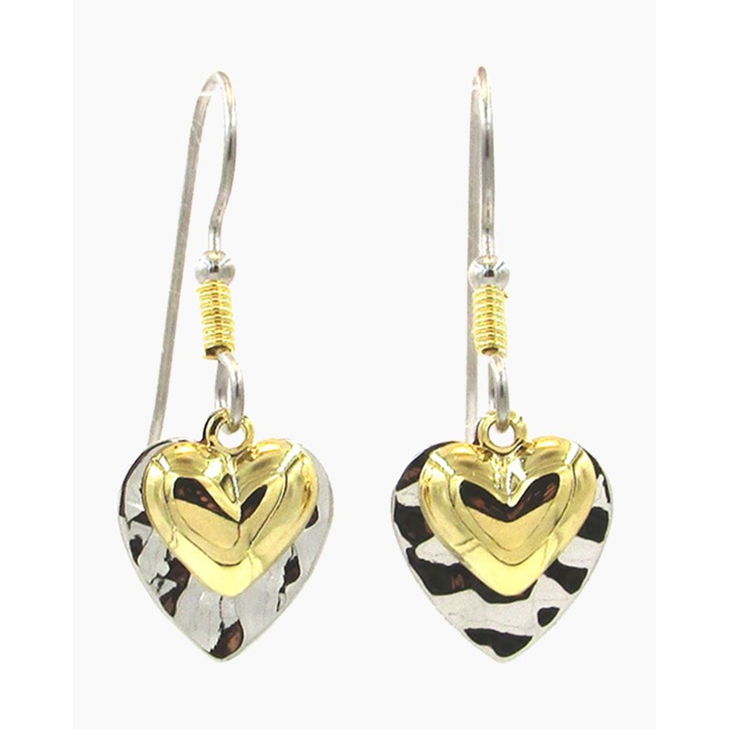 Two Tone Layered Hearts Drop Earrings