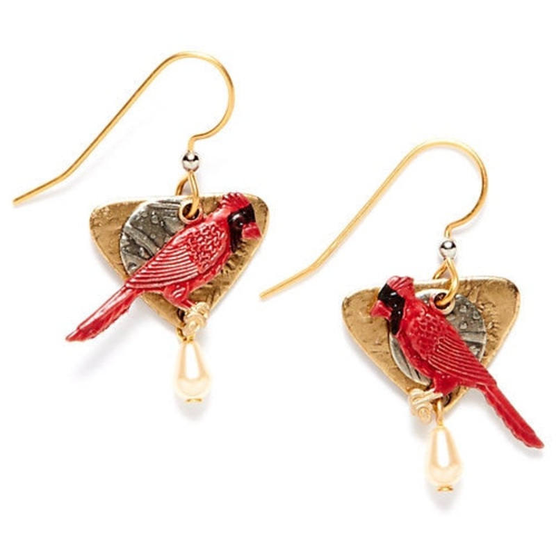 Two-Tone with Red Cardinal Drop Earrings