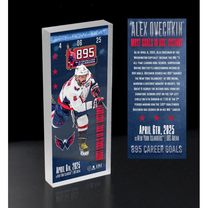 Alex Ovechkin NHL 895 Goals Record 3D Acrylic Ticket Block