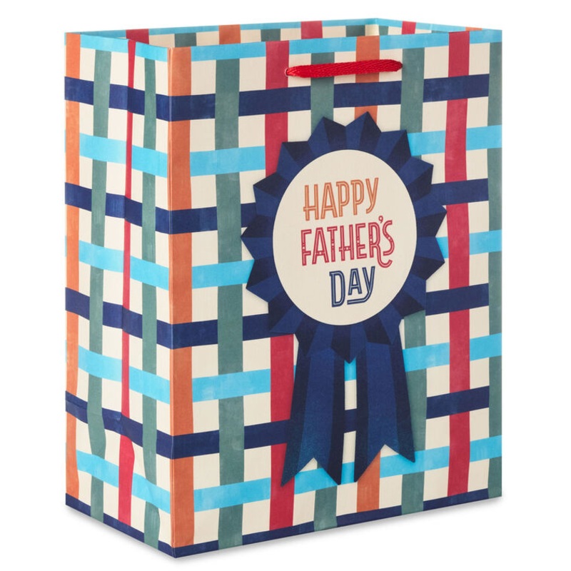 Blue Ribbon on Basketweave Medium Father's Day Gift Bag 9.6"