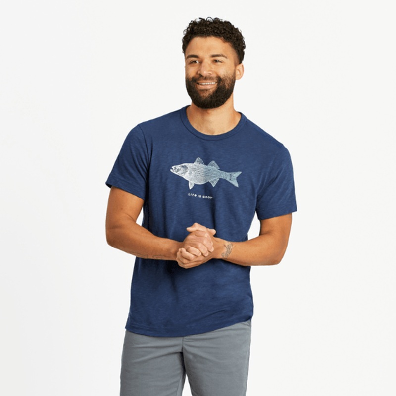 Detailed Striped Bass Textured Slub Tee Men's