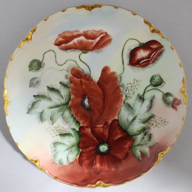 Haviland France Hand Painted Poppy Plate - Signed