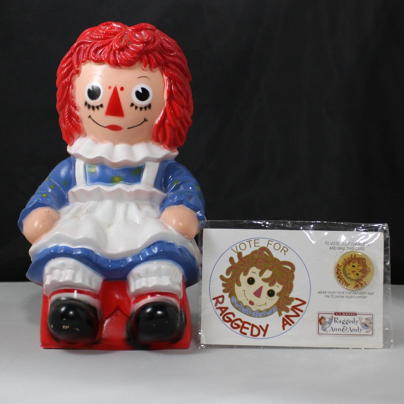 Lot of 2: Vintage Vote for Raggedy Ann, Vintage Raggedy Ann Plastic Bank
