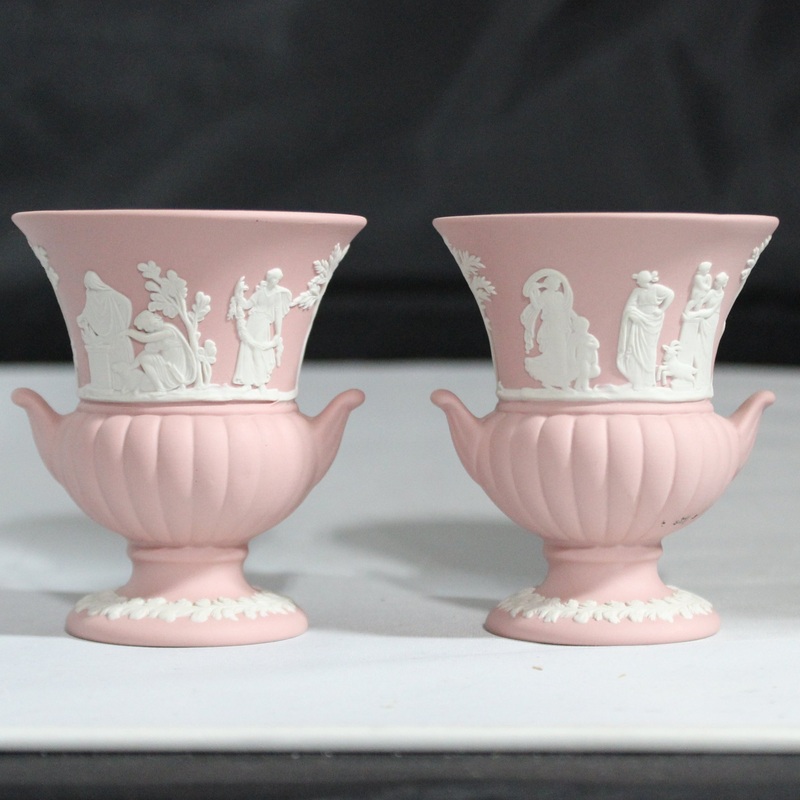 Lot of 2: Wedgewood Pink Jasperware Urn
