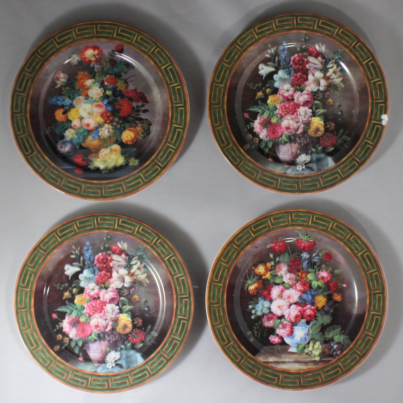 Lot of 4: 1855 Email De Limoges I. Godinger Flower Theme Plates
