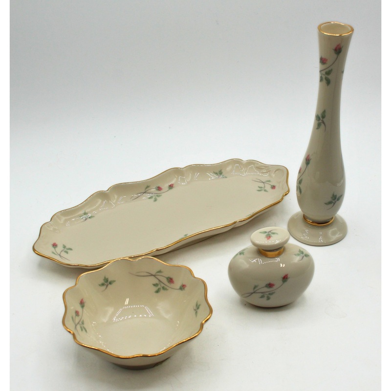 Lot of 4: Rose Manor Vase, Bowl, Oval Tray & Perfume Bottle | Please Read