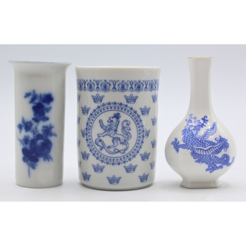 Lot of 3: Miniature Blue and White Vases