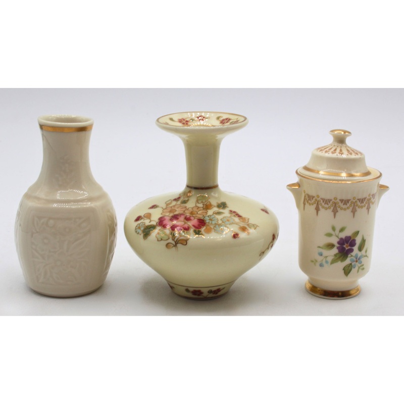 Lot of 3: Miniature Cream and Gold Vases