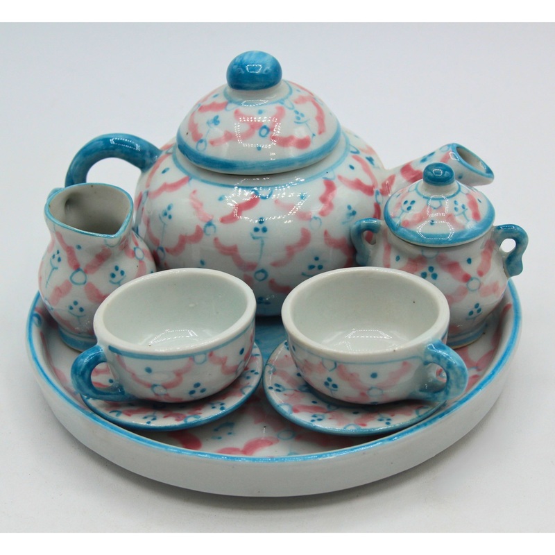 Vintage Miniature Pink & Blue Tea Set