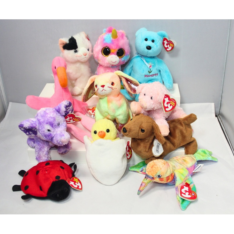 Lot of 11 Beanie Babies | Non-Mint Tags |Bears, Boos, Birds, Unicorns & More