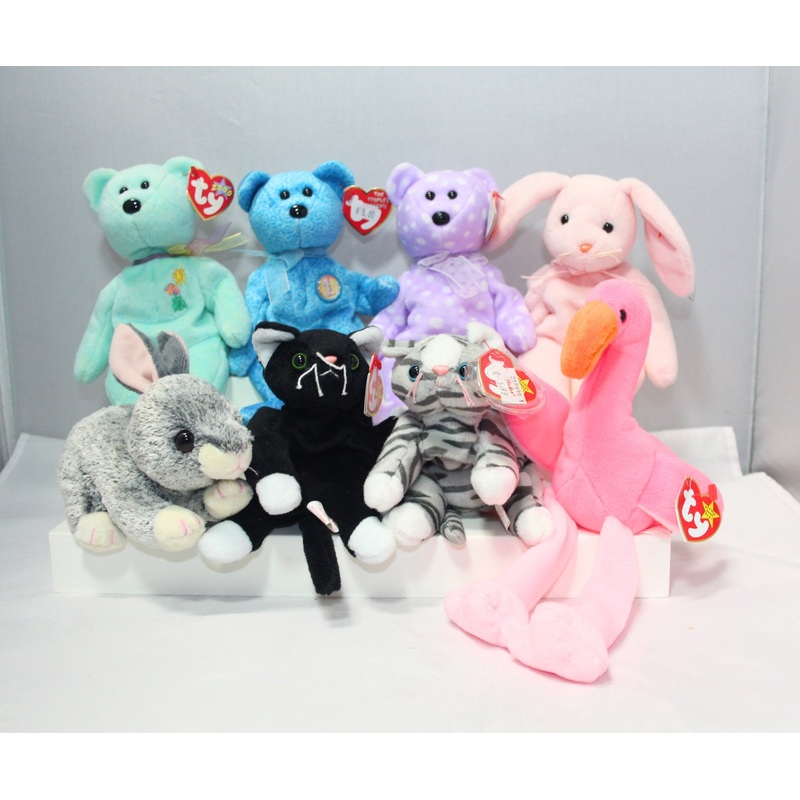 Lot of 8 Beanie Babies | Non-Mint Tags |Bears, Birds, Cats & Bunnies