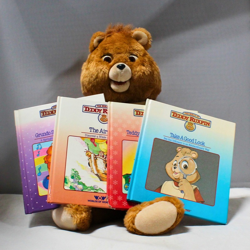 Lot of 5: Teddy Ruxpin Bear with Built in Cassette Player and 4 Books