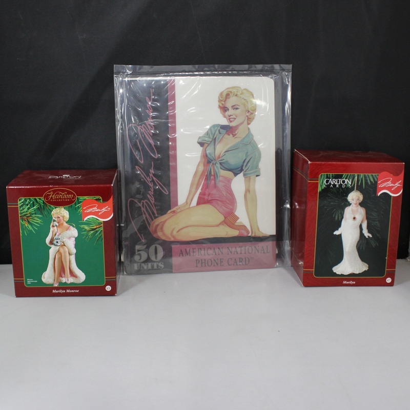 Lot of 3: Marilyn Monroe Ornaments + Calling Card 1990's